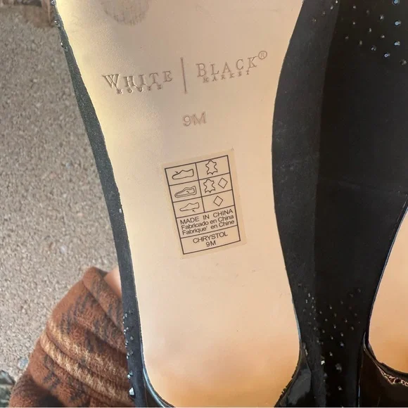 White House Black Market Black Open Toe Jewel Stiletto Heels Pumps Shoes Size 9 - Picture 7 of 10